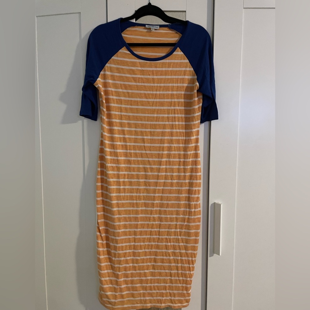 A dip of Darling Striped Orange and Blue Dress Sz. M